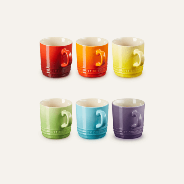 image of Set of 6 stoneware rainbow cappuccino mugs
