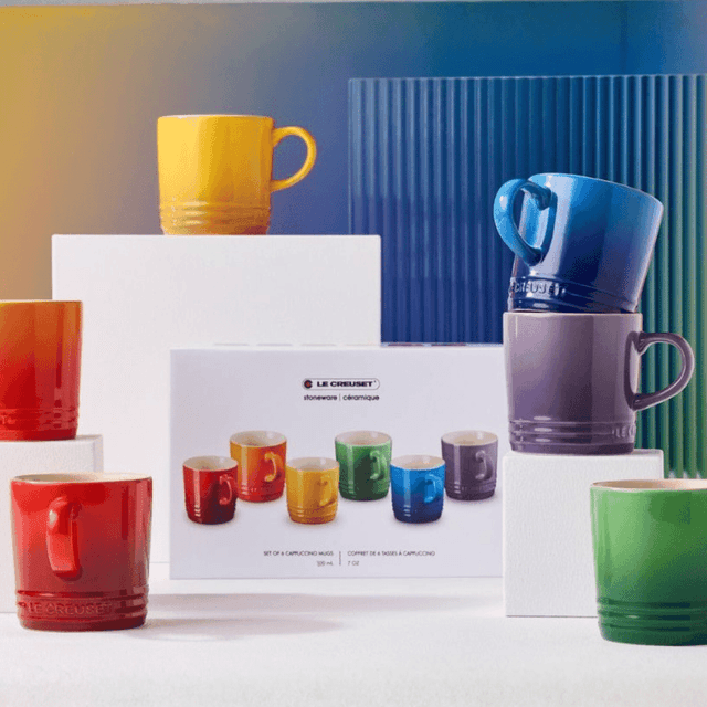 image of Set of 6 stoneware rainbow espresso mugs
