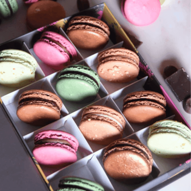 image of Box of 12 chocolate or fruity macarons