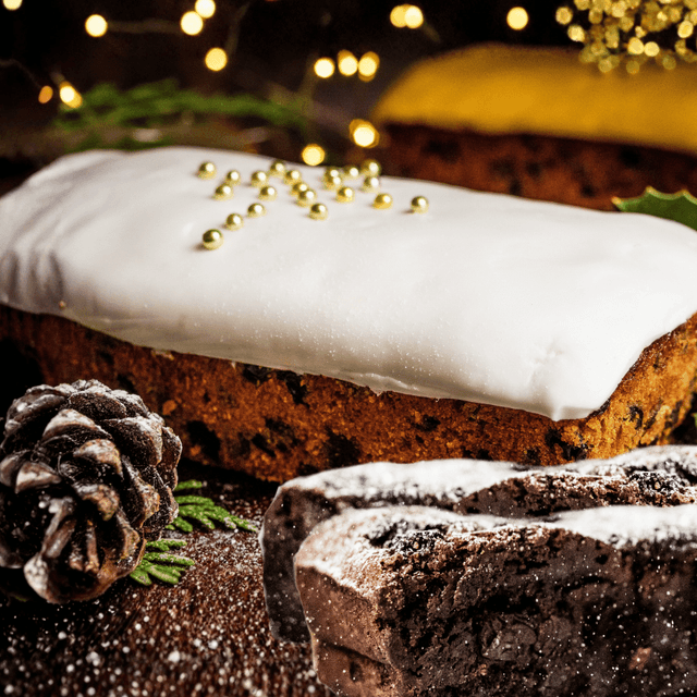 image of Christmas cake loaf & two brownies