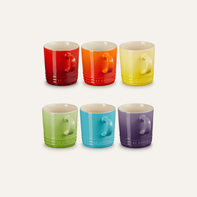 image of Set of 6 stoneware rainbow mugs