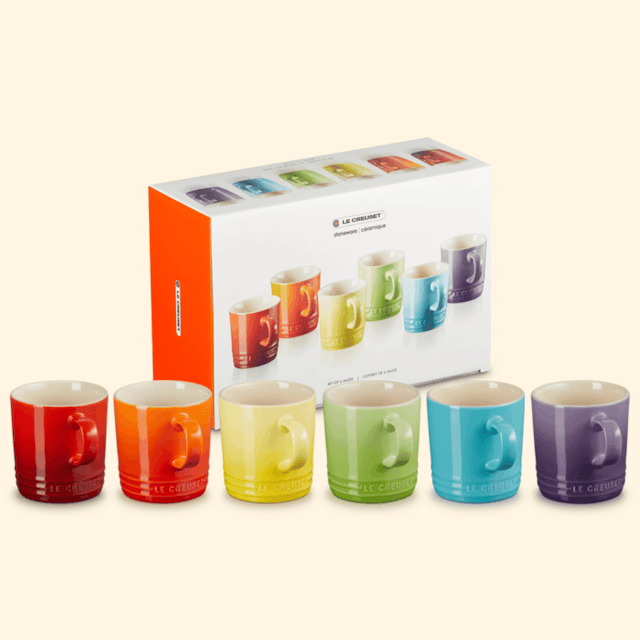 image of Set of 6 rainbow coffee mugs