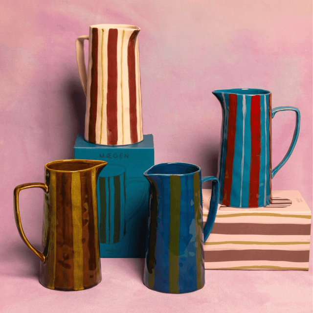 image of Striped ceramic jug